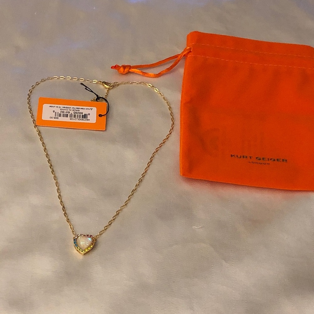 Kurt Geiger London Gold Tone Opal Heart Rainbow Crystal Pendant Necklace NWT - Picture 2 of 14